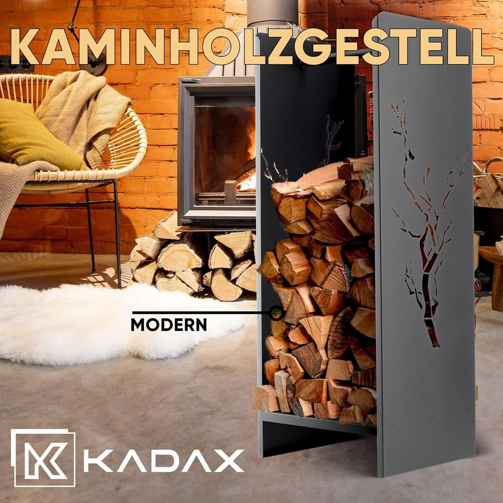 KADAX Kaminholzgestell aus stahl "Trovo", Kaminholzhalter, pulverbeschichtetes 90 cm, Schwarz