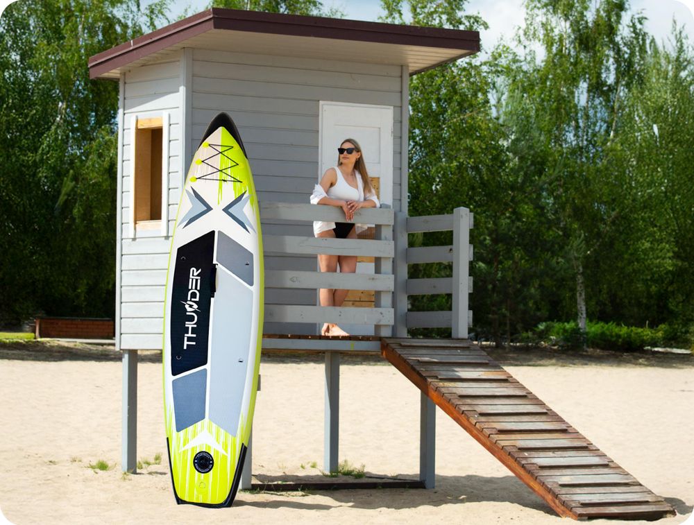 THUNDER® Stand Up Paddle Board | VELA | 320x75x15cm | Lime | Jusqu'à 150kg | Kit complet | Gonflable | Paddleboard | Accessoires SUP | Siège pour kayak |