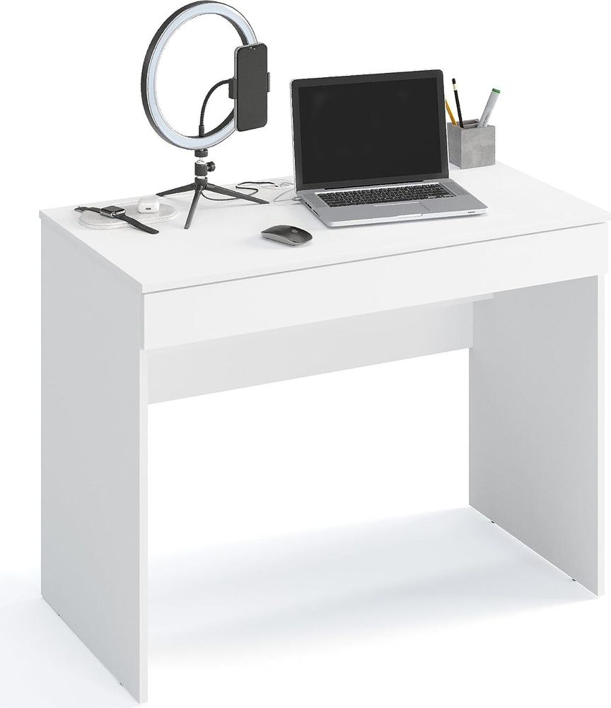 KOMTO Schreibtisch mit 1 Schublade - 100 x 53 x 76 cm Bürotisch Computertisch Klein Arbeitstisch Büro PC-Tisch Kinderschreibtisch mit Stauraum Weiß