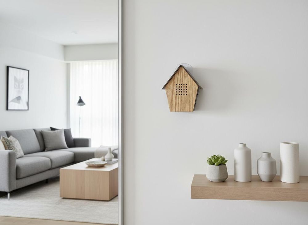 Naturgeräuschebox Vogelzwitscher Echtholz Bewegungsmelder Wandhalterung 2er-Set
