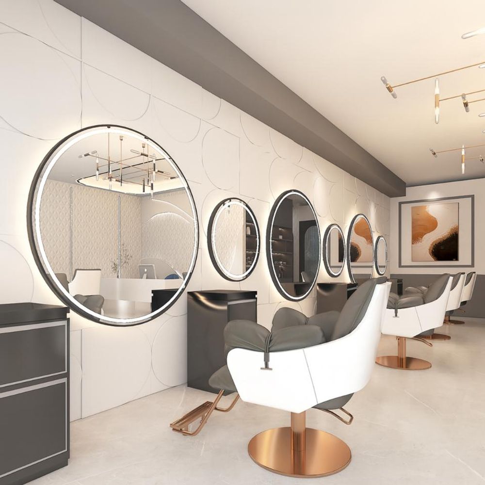 Konzole kadeřnická, barberská, kosmetická s LED zrcadlem 100x100 PRO, černé kulaté