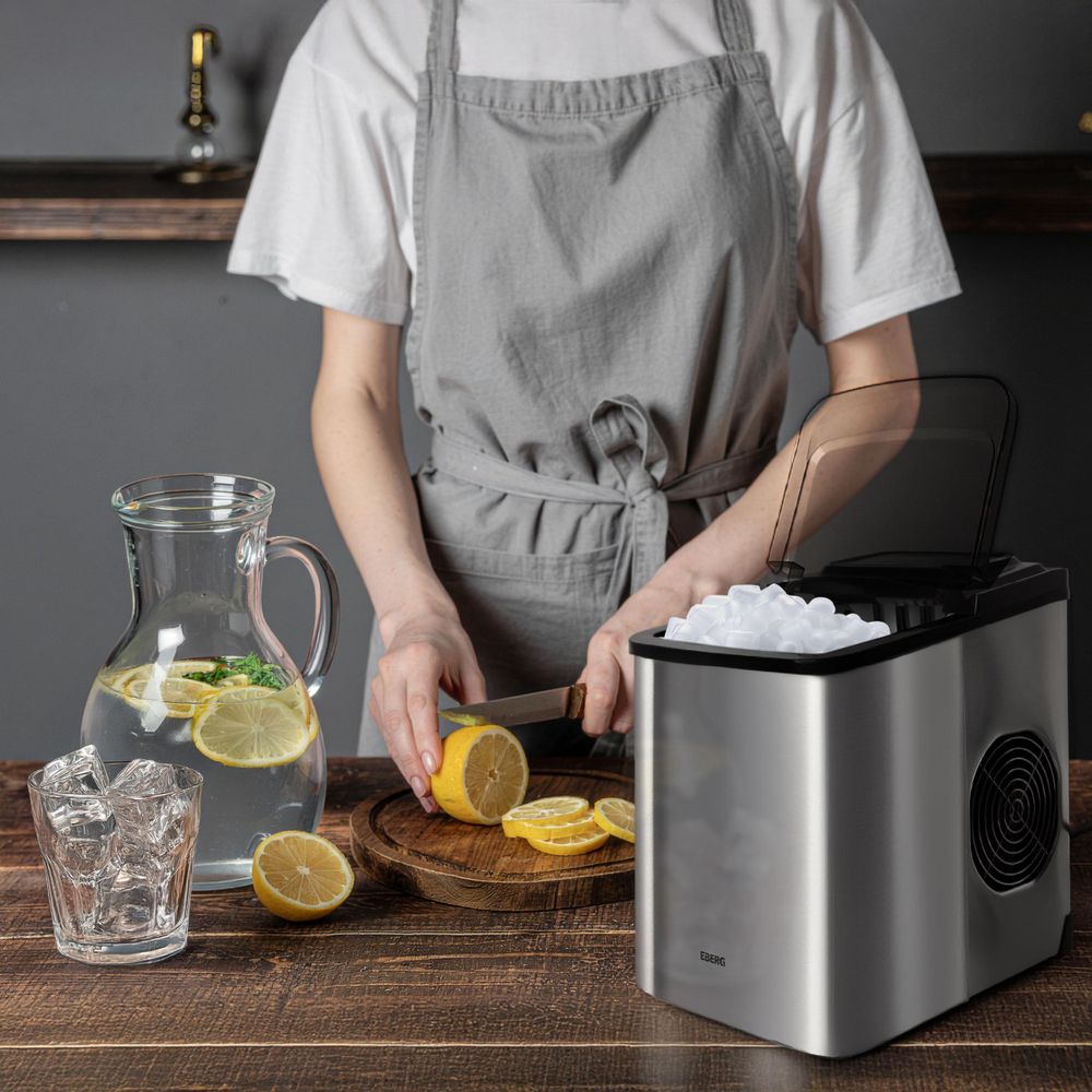 EBERG QIM Kostkarka do lodu 12 kg/24h 2 l automatyczne czyszczenie srebrna