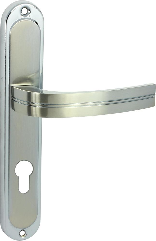 DOMINO Türgriff 72 Drückergarnitur PZ - Profilzylinder Set | Türklinke für Zimmertür, Bürotür, Kellertür & Innentür | L-Form | Türbeschläge aus Aluminiuml | Chrom Nickel Türdrückergarnitur  DEKAN M6/M9