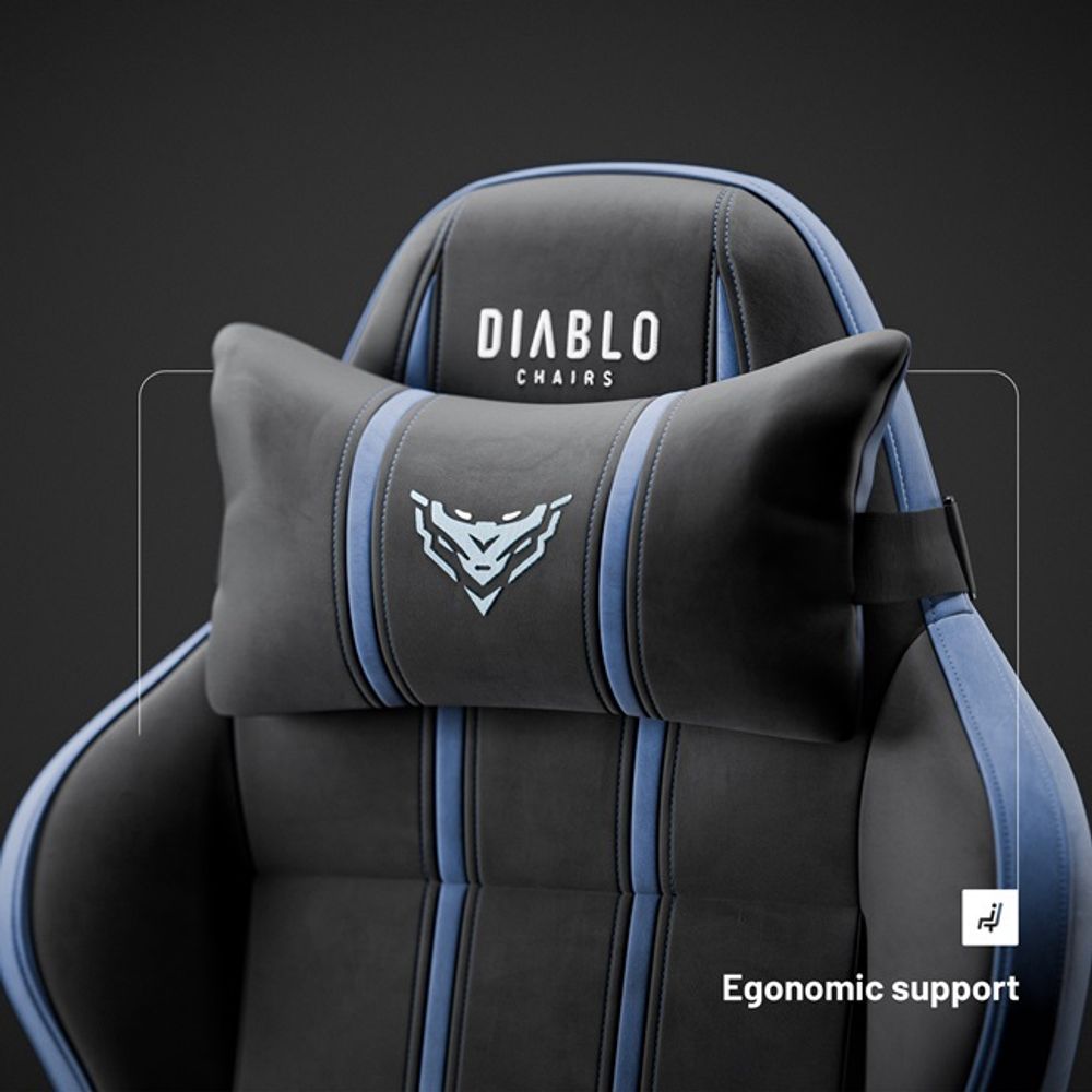 Diablo X-One 2.0 Gaming Stuhl Stoffbezug Bürostuhl Schreibtischstuhl Wippfunktion Lendenkissen Kopfstütze Belastbar bis 150 kg Night-Blue Normal L