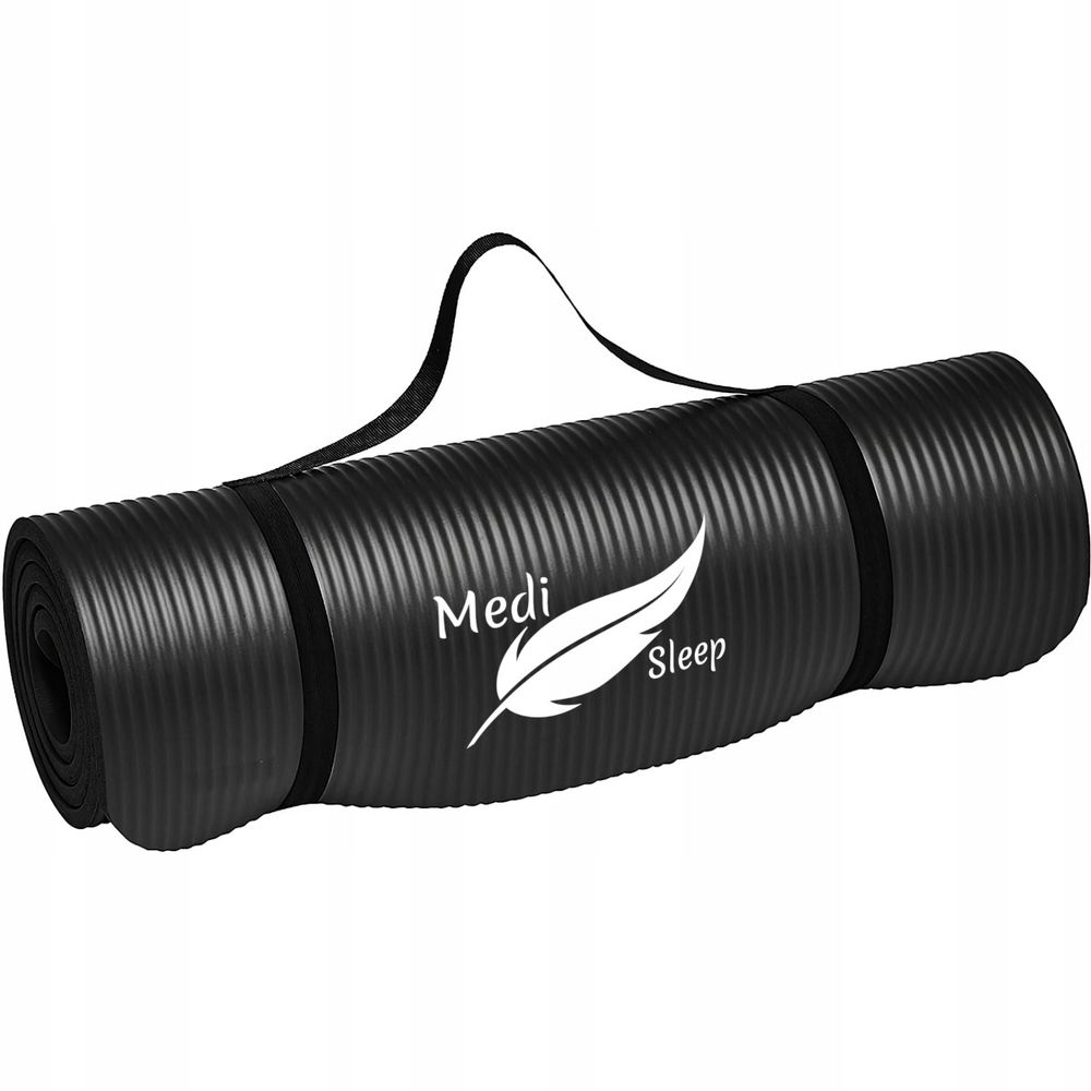 Fitnessmatte mit Tragegurt 183x61 cm Schwarz - Yoga Matte | Gymnastik Matte | Turnmatte | Pilates Matte - Yogamatte Für Einsteiger & Fortgeschrittene