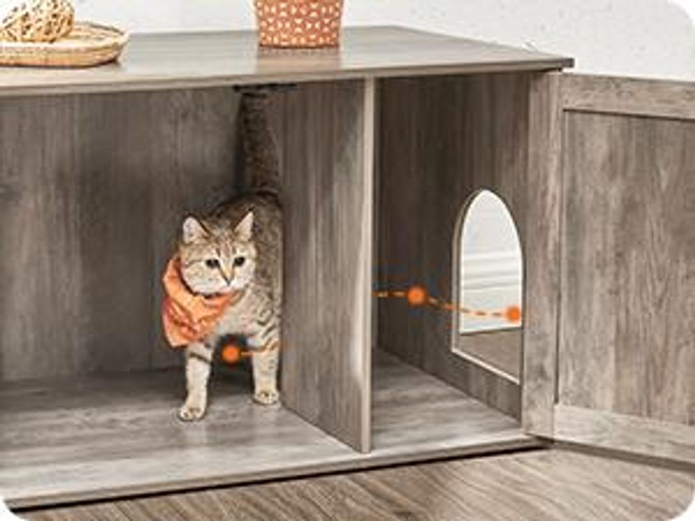 FEANDREA Katzentoilette,80x53x49,2cm,mit herausnehmbarem Trennwand greige