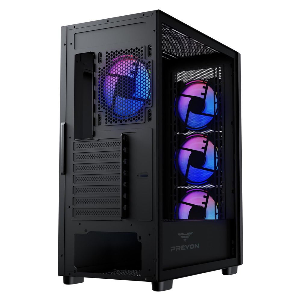 Obudowa PREYON Nest Aero Gaming PC – obudowa typu midi tower E-ATX z 4 wentylatorami ARGB PWM 120 mm i kontrolerem – okienko z hartowanego szkła, przednia część z siatki, filtr przeciwpyłowy