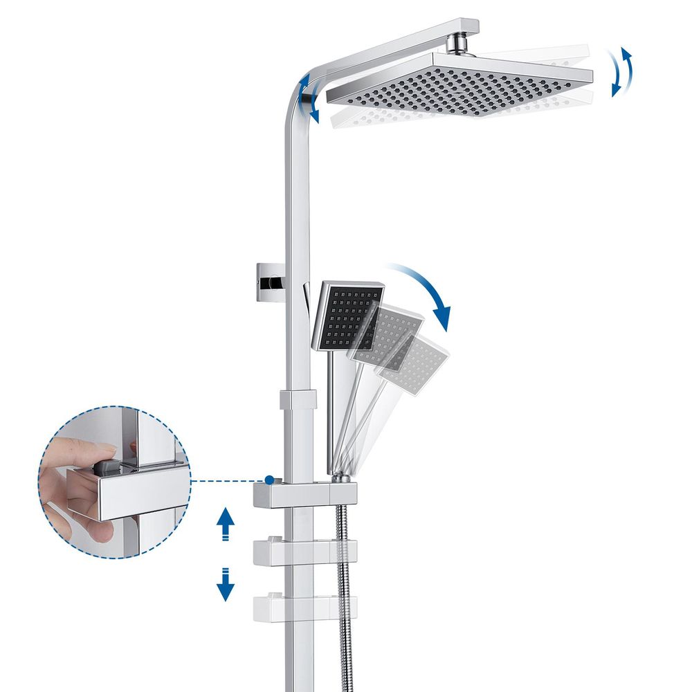 Auralum Duschsystem mit Thermostat & Verstellbarer Höhe - Moderner Chrom Duschkopf für Badezimmer