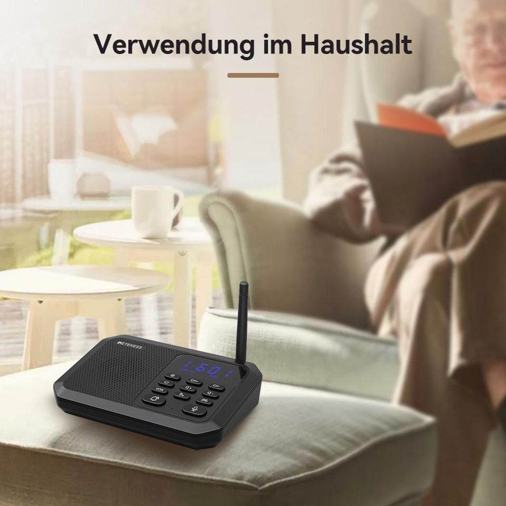 Retekess TH201 Gegensprechanlage, Drahtlose Gegensprechanlagen Für Zuhause, Reichweite 2 km, Bis Zu 99 Nebenstellen, 8-Stufige Lautstärkeregelung
