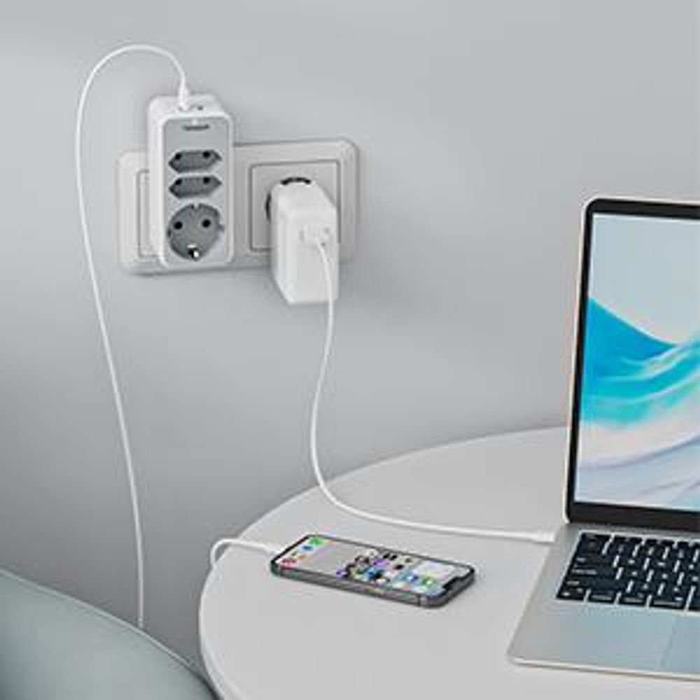 TESSAN Mehrfachstecker für Steckdose Steckdosenadapter 3 Fach mit 1 USB A und 1 USB C 3600W Grau