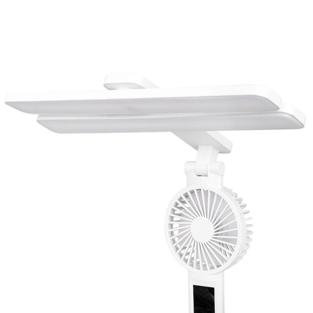 Lampe mit eingebautem Ventilator, sorgt für zusätzliche Kühlung, ideal für Büro und Zuhause.