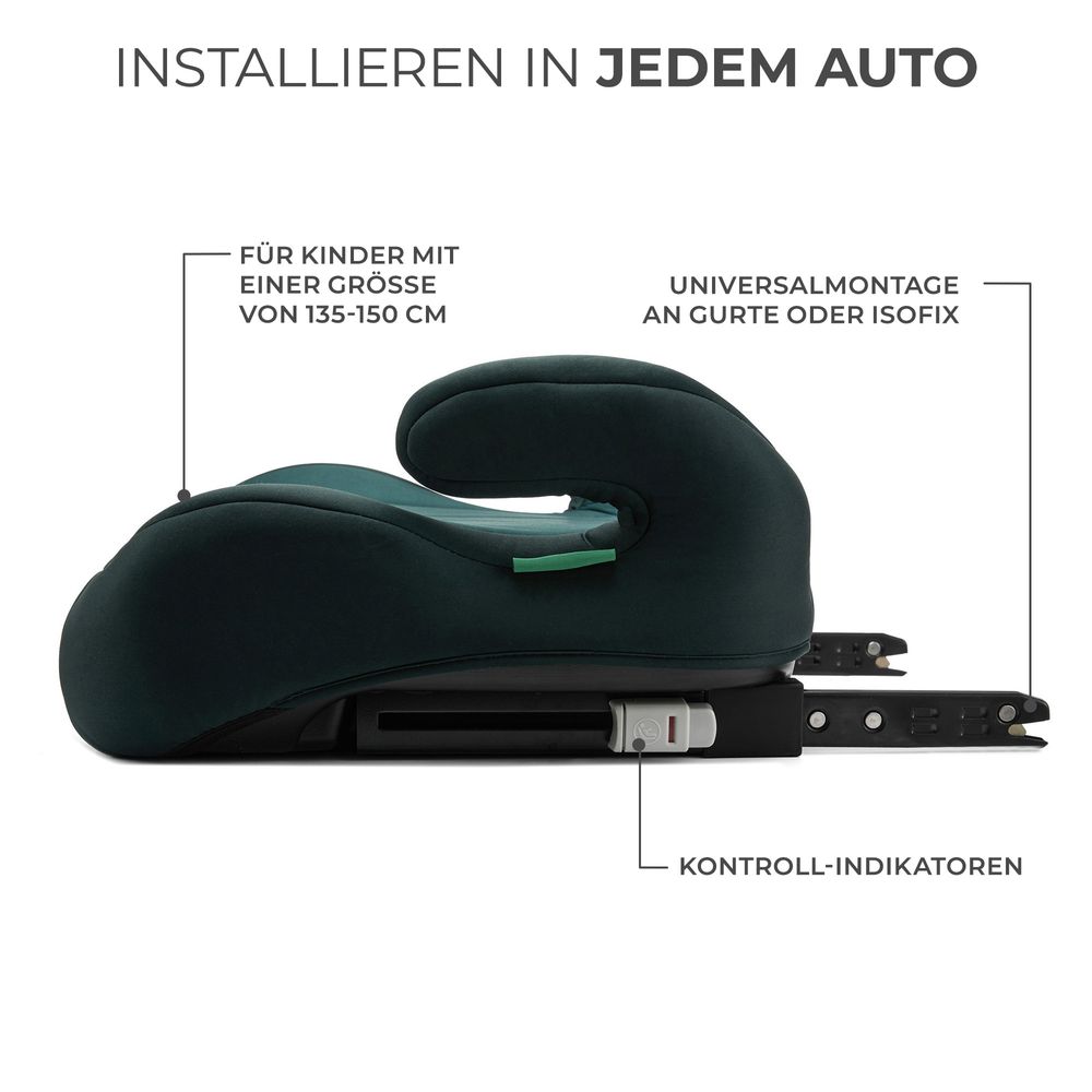 Kinderkraft I-BOOST i-Size - Sitzerhöhung 135-150 cm - R129 Norm - ISOFIX - Ergonomisch - Weicher Schaumstoff - Abnehmbarer Bezug - Grün