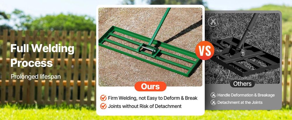 VEVOR Rasenebene-Rake, 30"x10" Rasenwerkzeug, Schwerlast-Rasenebner mit 78" Stahlverlängerungsgriff, Rasenebene-Rake geeignet für Garten, Golfplatz, Bauernhof, Legierung-10x36 Zoll