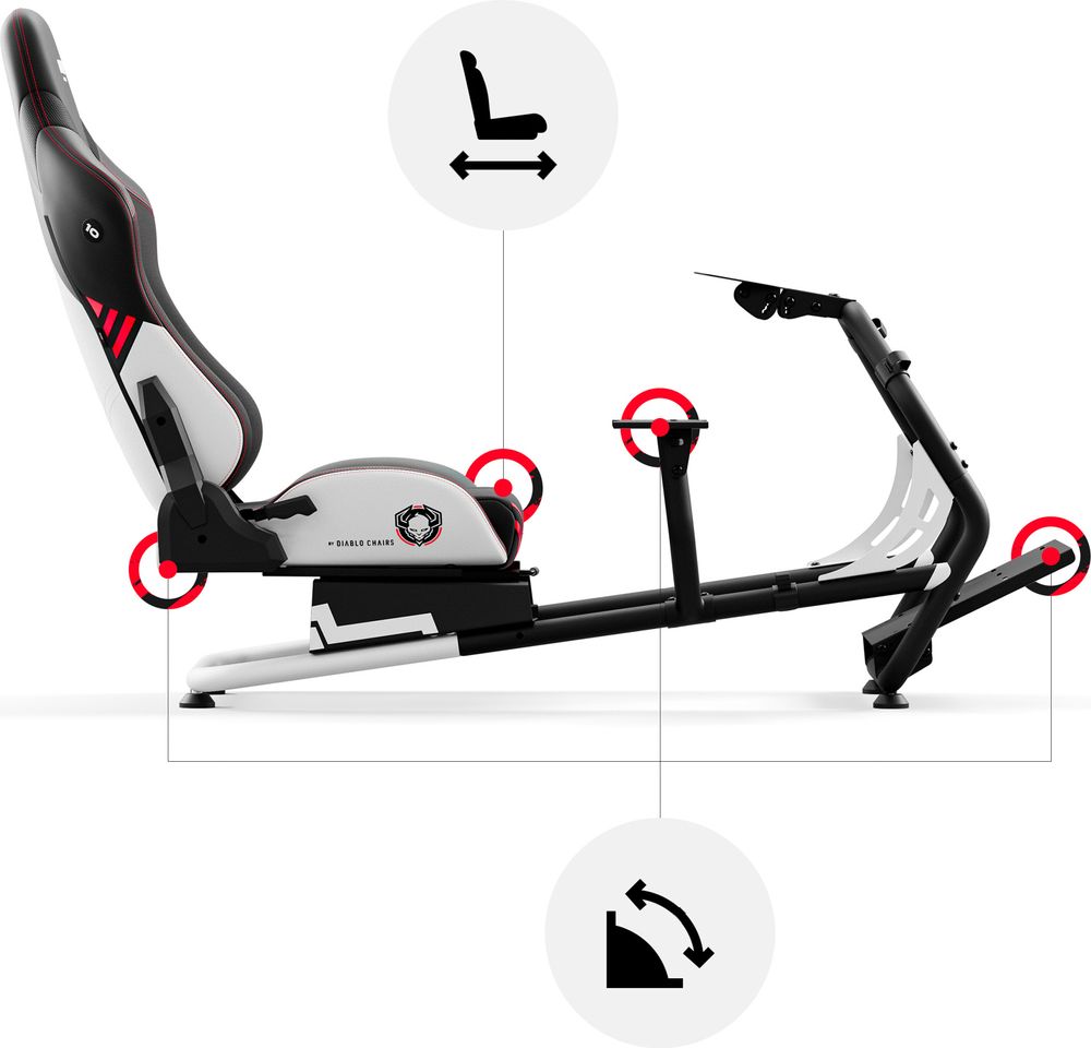 DIABLO Fotel Do Grania na Kierownicy Do Simracingu | Regulowany Funkcjonalny Udźwig 100 kg Uchwyty Na Kable | X-Drive Biało-czarny