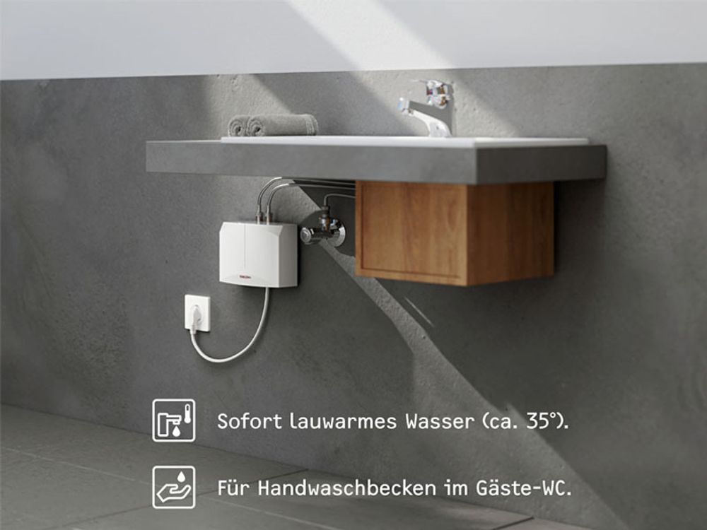 Wo nutze ich den Mini-Durchlauferhitzer? Am Handwaschbecken im Gäste WC.