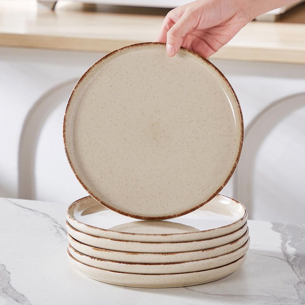 vancasso Steingut Tafelservice, 24-tlg Kombiservice für 6 Personen, Geschirrset mit Schale, Suppenteller, Dessertteller, Speiseteller, beige