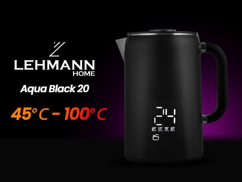 Lehmann Wasserkocher 1,7 L mit Temperaturregelung 45-100 °C, Edelstahl Wasserkessel mit Warmhaltefunktion und Touchpanel, mattes Schwarz