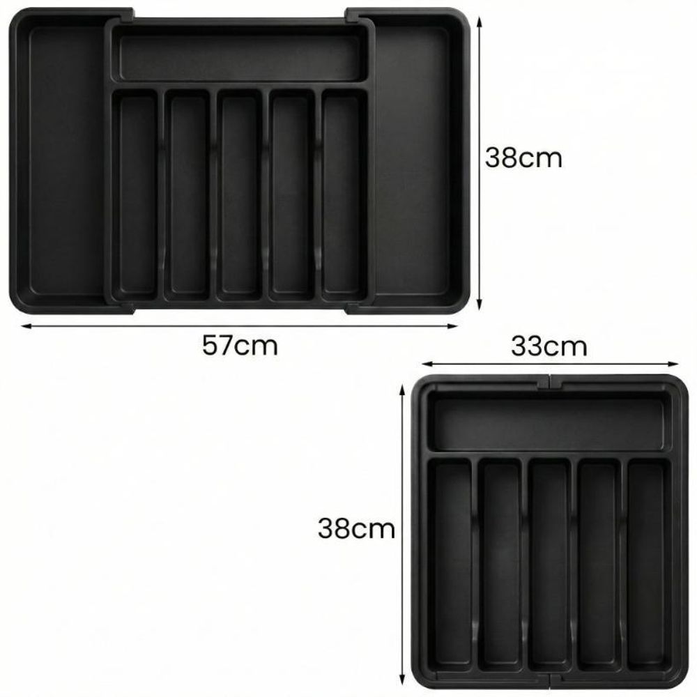 WELLHAUS – Ausziehbare, verstellbare Besteck und Küchen­schubladen-Organizer flexibles Raum­wunder für Ihre Küche (Schwarz, 33 x 38 cm -> 57 x 38 cm)