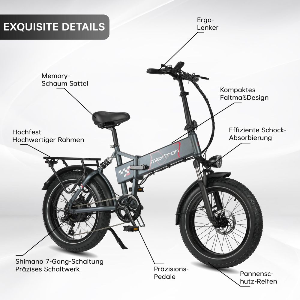 Maxtron Polaris E-Fatbike 20 Zoll – 48V 250W Bafang Motor 60Nm, 624Wh Akku, Hydraulische Bremsen, StVZO-konform, Elektrofahrrad für Damen & Herren
