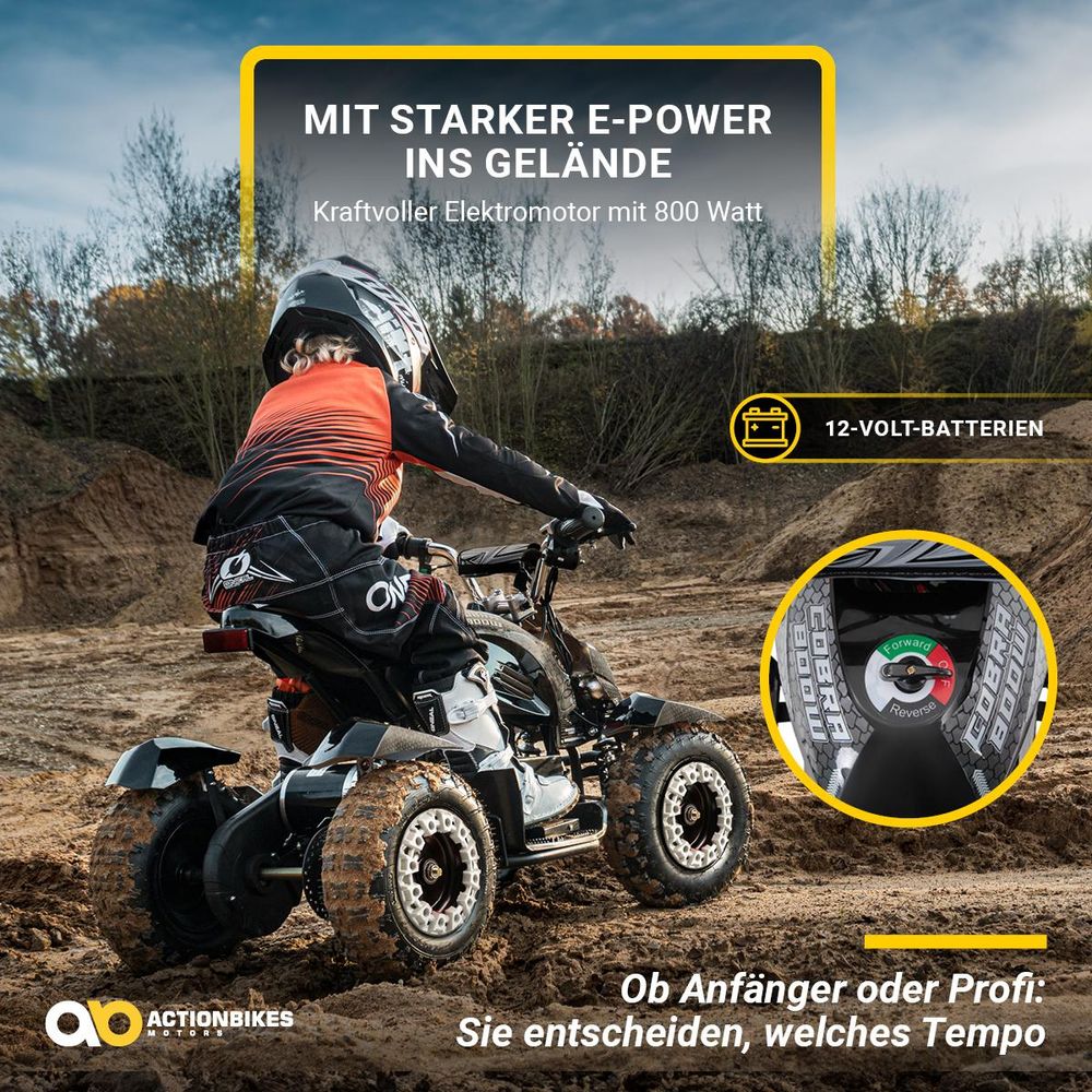 Elektro Kinderquad Cobra | 800 Watt - Pocket Quad bis 24 km/h - Elektroquad - Kinder Fahrzeug - Mini Quad - Elektroauto - Batterie (Blau/Schwarz)
