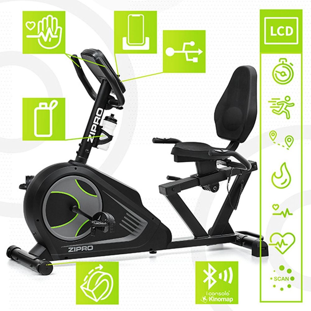 Zipro Liegeheimtrainer Ergometer Glow – trenażer siedzący dla seniorów i osób po rehabilitacji Rower poziomy z aplikacją Opór elektryczny Nie obciąża pleców i jest cichy