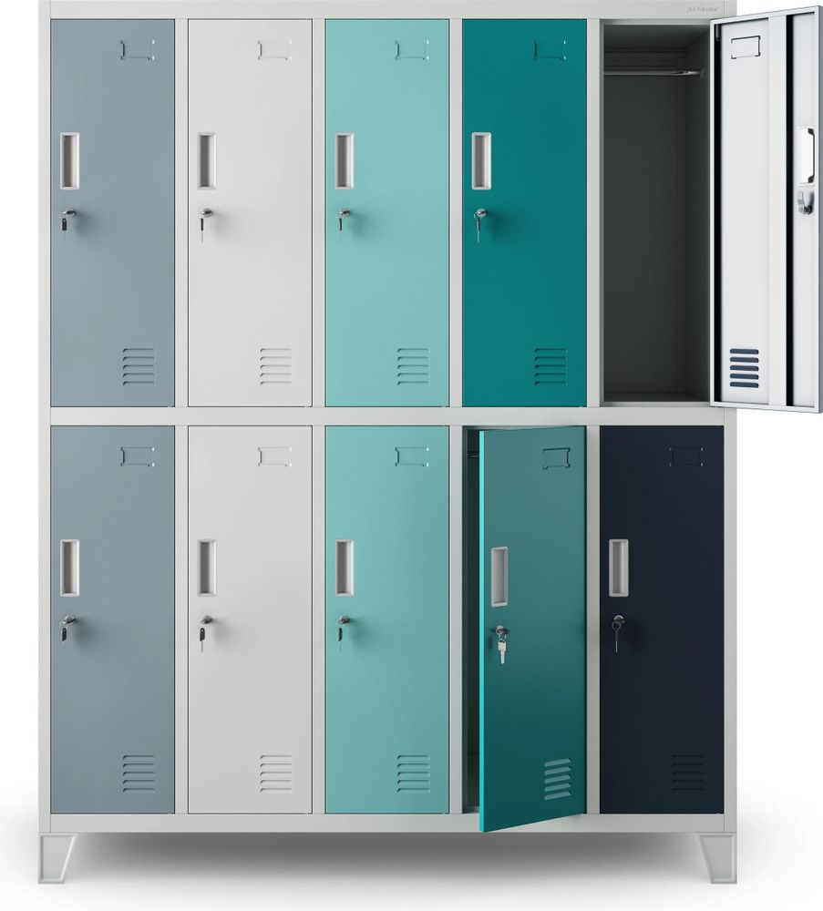 Umkleideschrank 5B2A Spind Spint Schließfachschrank Metallschrank mit 10 Fächern Etikettenhalter Metall 172 cm x 136 cm x 45 cm Farbe: Mehrfarbig