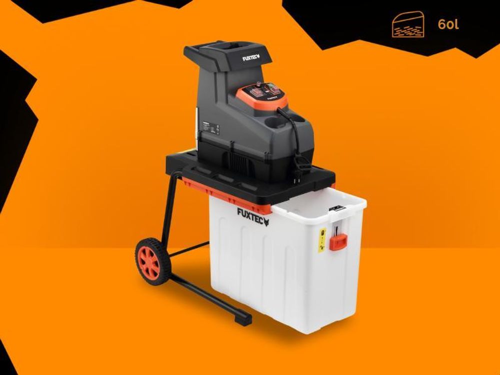 FUXTEC Elektro Gartenhäcksler FX-EGH2800B | Walzenhäcksler 2800W mit Rückwärtslauf | leise 91,7dB(A) | 44mm Schnittstärke | 60L Auffangbox | Überlastschutz