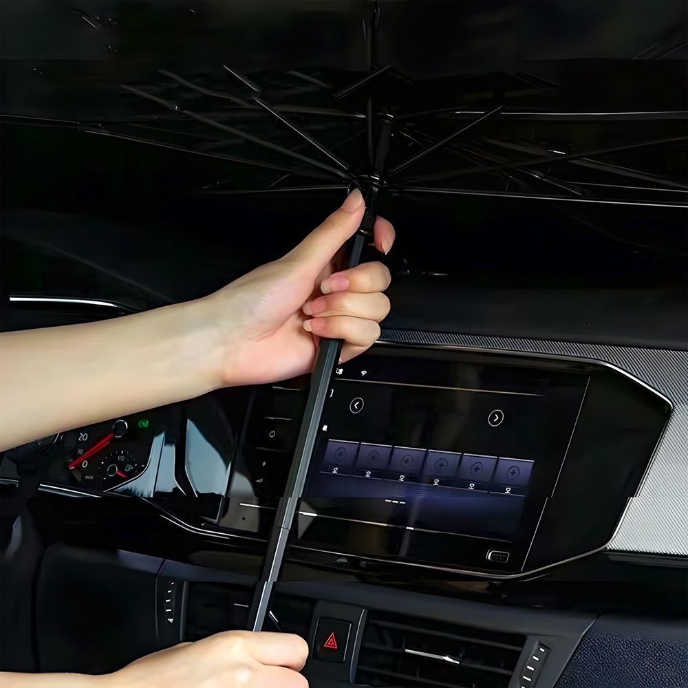 Sonnenschutz Auto Frontscheibe 360° Drehbar, Windschutzscheibe Sonnenschutz mit UV-Schutz, Verstellbarer Stange für KFZ, LKW, SUV 110 x 65 cm Retoo