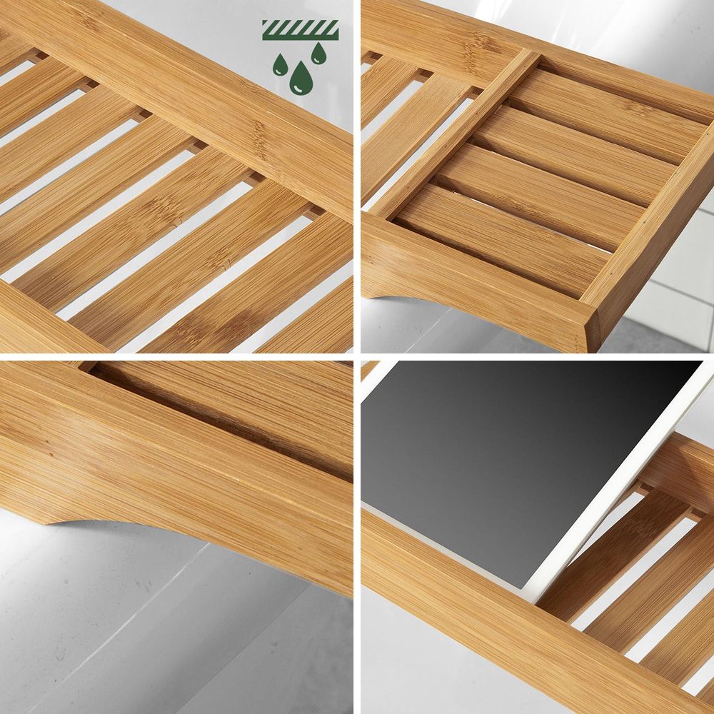 SoBuy Badewannenablage mit seitlichen Ablagen Bambus Skandinavisch FRG212-N