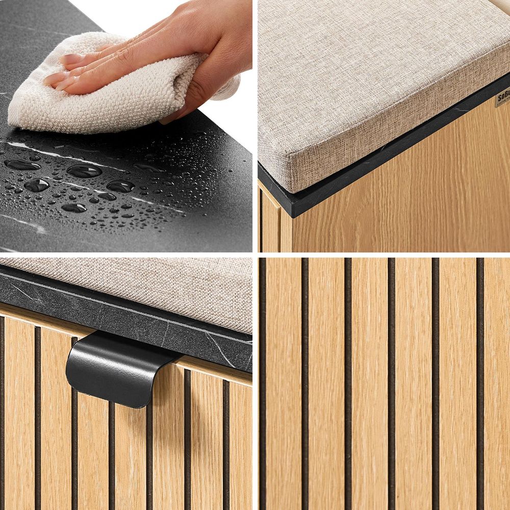 SoBuy Schuhbank Sitzbank mit Stauraum Schuhregal Schmal mit Klappfach & Sitzfläche Flur Schuhschrank für 47 EU Größe Holzoptik Marmor Schwarz FSR201-N
