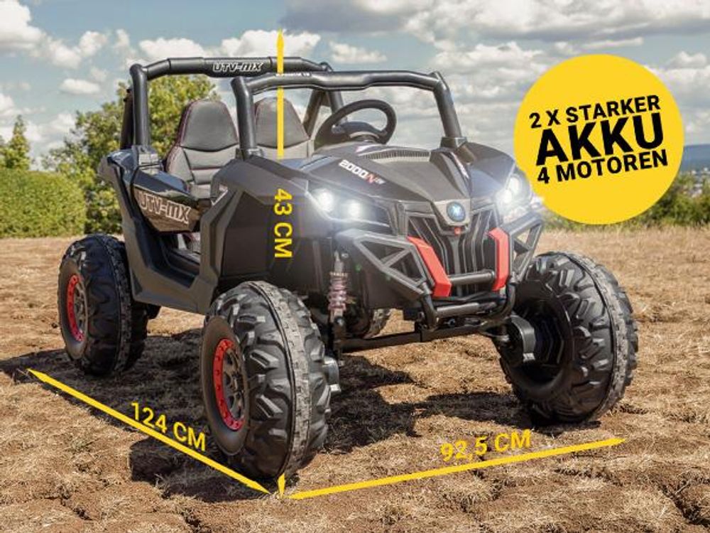 Actionbikes Motors UTV Buggy MX | 4x4 Allrad - Kinder Elektro Auto - 2,4 GHz Fernbedienung - 2 x 12 V Motoren - USB - AUX - Bluetooth (Schwarz)