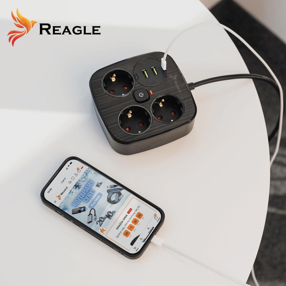 Steckdosenleiste mit Qi Ladestation 3 Meter 3x 230V 2x USB A 2x USB C Power Strip Überlastungsschutz für Handy Laptop Schreibtisch Ordnung Reagle