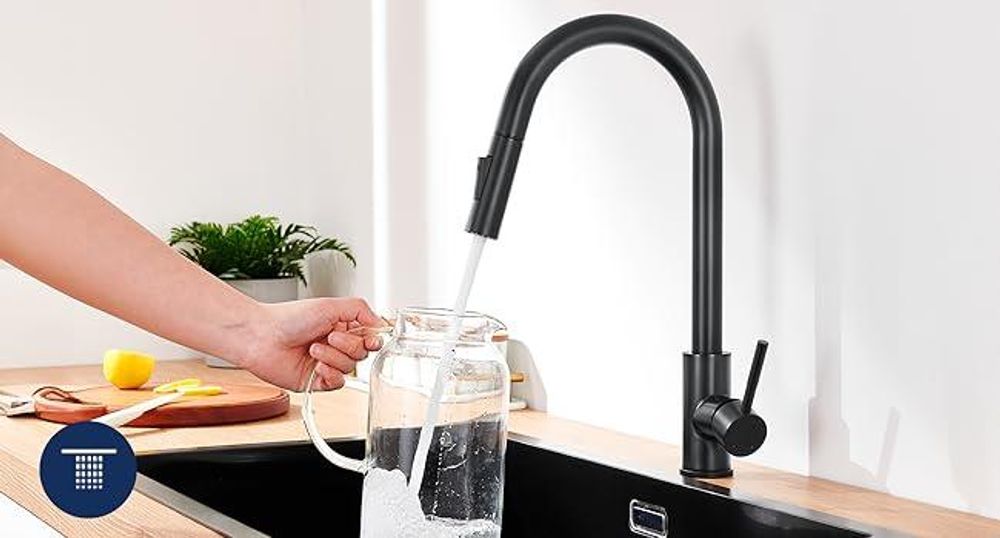 Lonheo Hochdruck Schwarz Küchenarmatur Wasserhahn Küche ausziehbar mit 2 Strahlarten 360° drehbar Spültischarmatur mit Brause