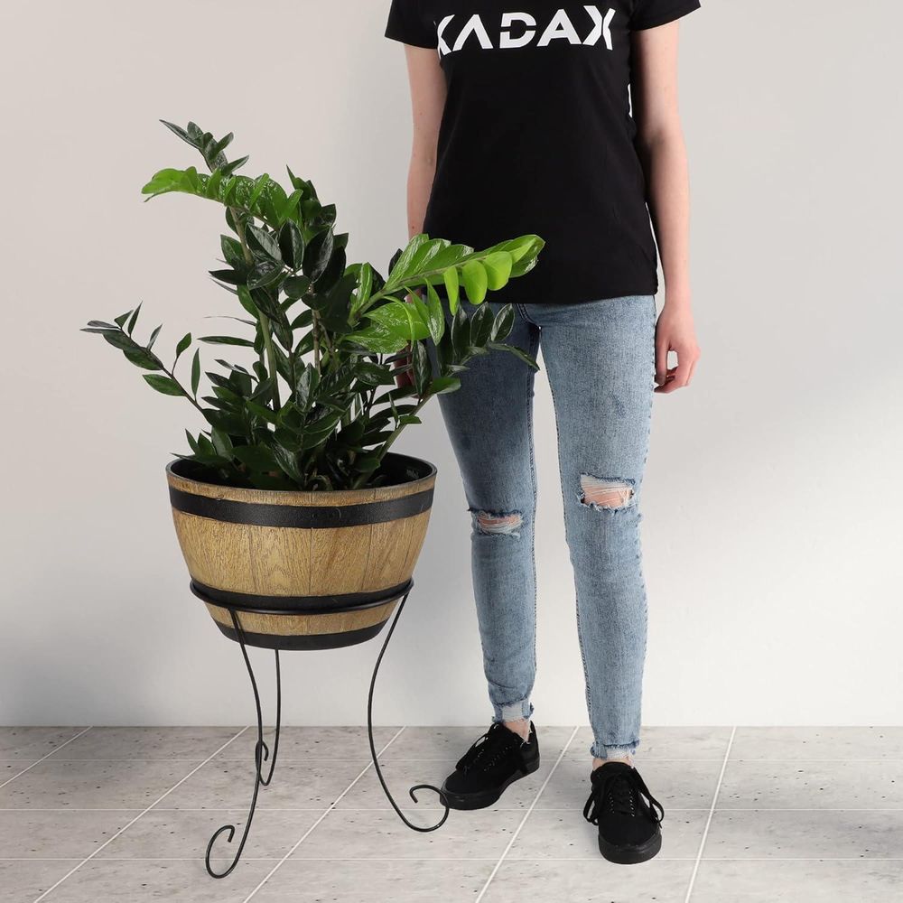 KADAX Blumentopfständer, Pflanzenständer aus Stahl, wetterfester Blumenständer für Innen- und Außenbereiche, Balkon, Terrasse, Garten, Pflanzenhalter, Blumentopf-Halter, schwarz (rund, hoch)