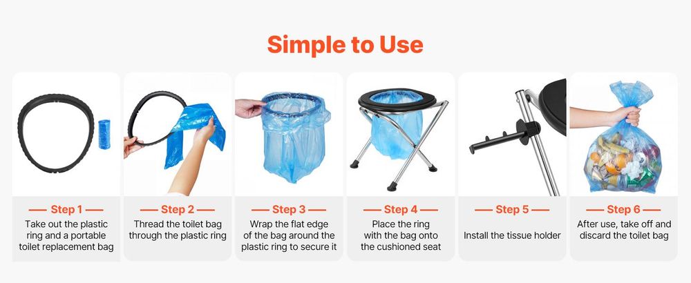 VEVOR Tragbare Toilette für Camping, 159 kg Tragfähigkeit, Edelstahl Klapp-Camping-Toilette mit weichem Sitz für Erwachsene, geeignet für Lkw-Fahrer, Wohnmobilreisen, Camping, Roadtrips, Außennutzung