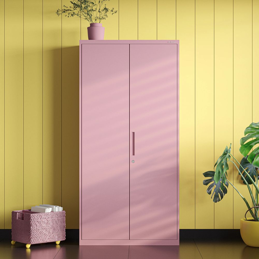 Metallschrank C34 Aktenschrank Werkzeugschrank Umkleideschrank Spind Flügeltüren Kleiderstange Pulverbeschichtung Metall Abschließbar 185 cm x 90 cm x 45 cm (H x B x T) Farbe: Rosa