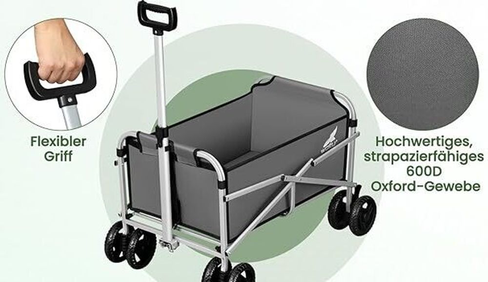 WOLTU Bollerwagen faltbar, mit Bremsen, Trolley, 80 kg belastbar : Dunkelgrau Farbe: Dunkelgrau