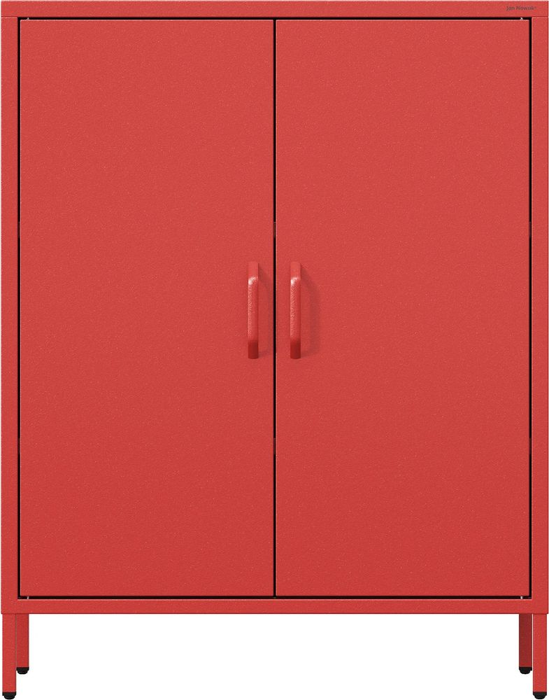 Jan Nowak Kommode mit Doppeltür VITO kleiner Schrank Magnetverschluss verstellbare Einlegeböden Metall Wohnzimmer Flur, 80 x 101,5 x 40 cm, Rot
