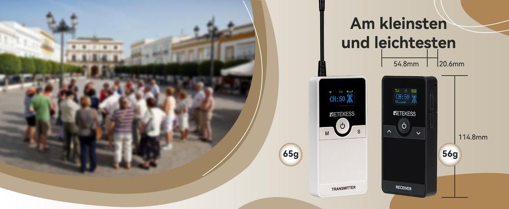 Retekess TT116 Tour guide system , 50-Kanal-Dolmetschersystem, 200 m Lärmreduzierung, Kabelloses Audio System für Tourismus, Kirche, Fabrik, Konferenz