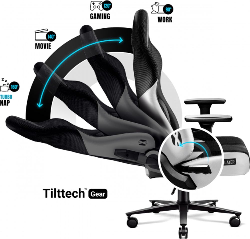 Diablo X-Player Gaming Stuhl Bürostuhl Schreibtischstuhl Stoff 3D Armlehnen Ergonomisches Design Nacken/- Lendenkissen Farbe: Weiß-Schwarz, Größe King