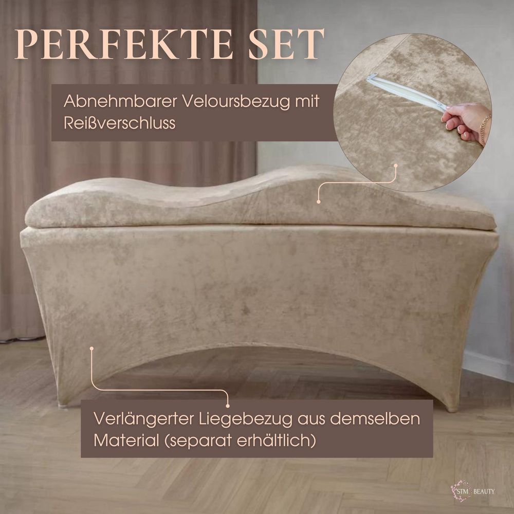 Wellen-Matratze (curved lash bed topper) mit Memory-Schaum und velours Bezug | Für Wimpernverlängerung, PMU & Kosmetikbehandlungen | 180x60 cm, beige
