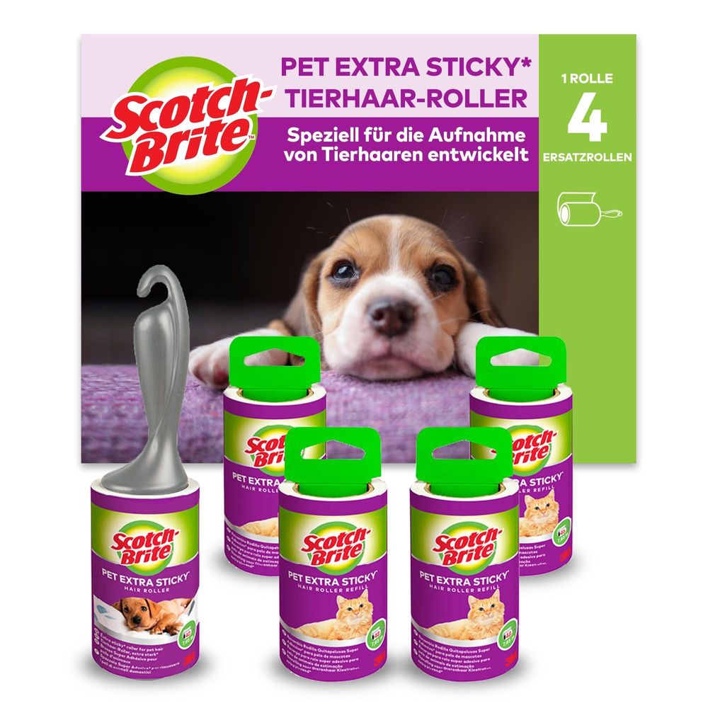 Scotch-Brite™ Pet Extra Sticky Tierhaar-Roller, 48 Blatt + 4 Ersatzrollen