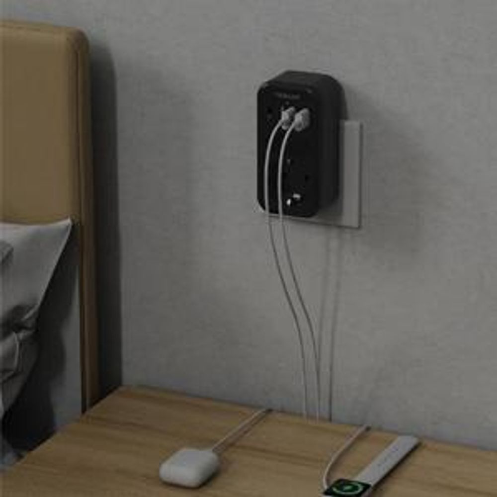 TESSAN Doppelstecker für Steckdose USB C Mehrfachsteckdose Steckdosenadapter 2Fach mit 4 USB Netzstecker 3600W Schwarz