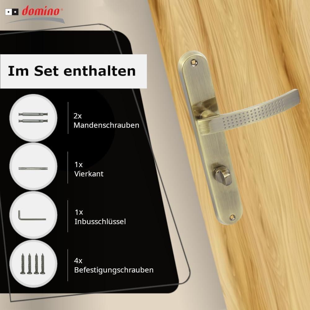 DOMINO Türgriff 78 Drückergarnitur WC - Badezimmer Set | Links & Rechts Türbeschlag für WC/Badezimmertüren | L-Form | Aluminium |Bronze| ALMA ECO M3 |