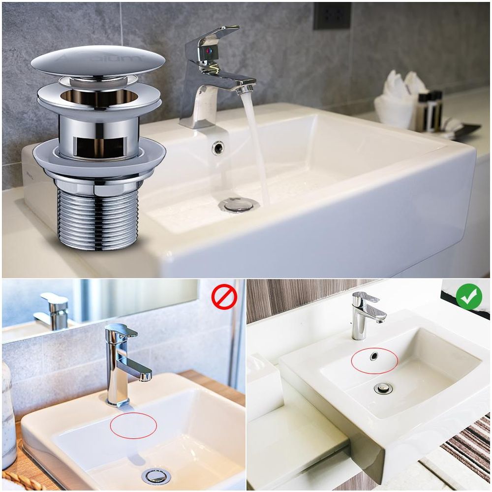 Auralum Universal Pop up Ventil 1 1/4 Zoll mit Überlauf Waschbecken Ablaufgarnitur Abflussgarnitur, Chrom