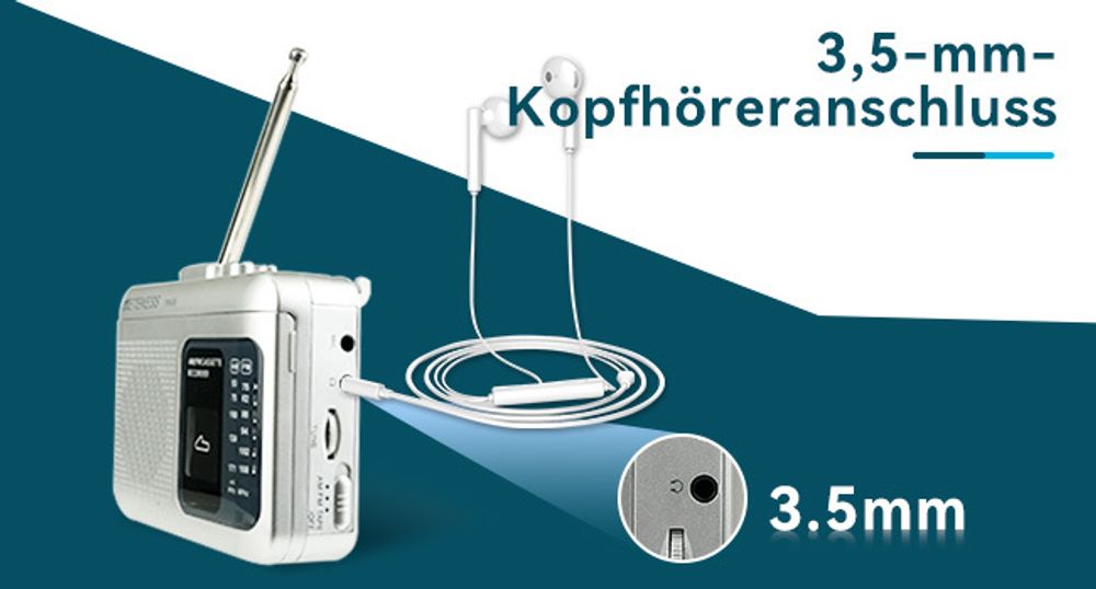 Retekess TR606 Walkman-Kassettenrekorder,Tragbarer Kassettenspieler, FM-AM-Radio, , 3,5 mm Kopfhöreranschluss, spielt alte Kassetten ab (Silber)