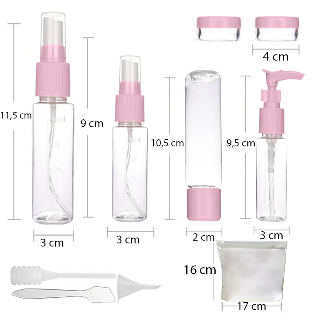 Kosmetische Reiseflasche Set 9 in 1 Reiseflaschen für Flüssigkeiten Flugzeug-Reiseset für Kosmetik / Shampoo / Duschgel / Creme Rosa Retoo