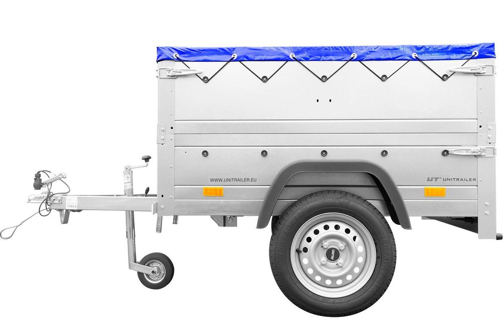 Pkw Anhänger Neu GARDEN TRAILER 150 KIPP mit zusätzlichen Bordwänden, Stützrad und blauer Flachplane