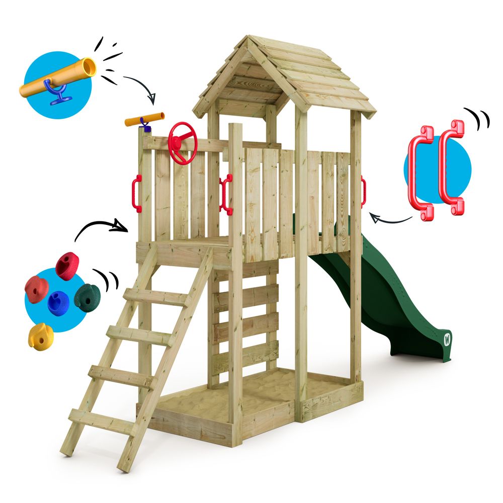 Spielturm Wickey JoyFlyer mit Rutsche und Kletterwand in Grün