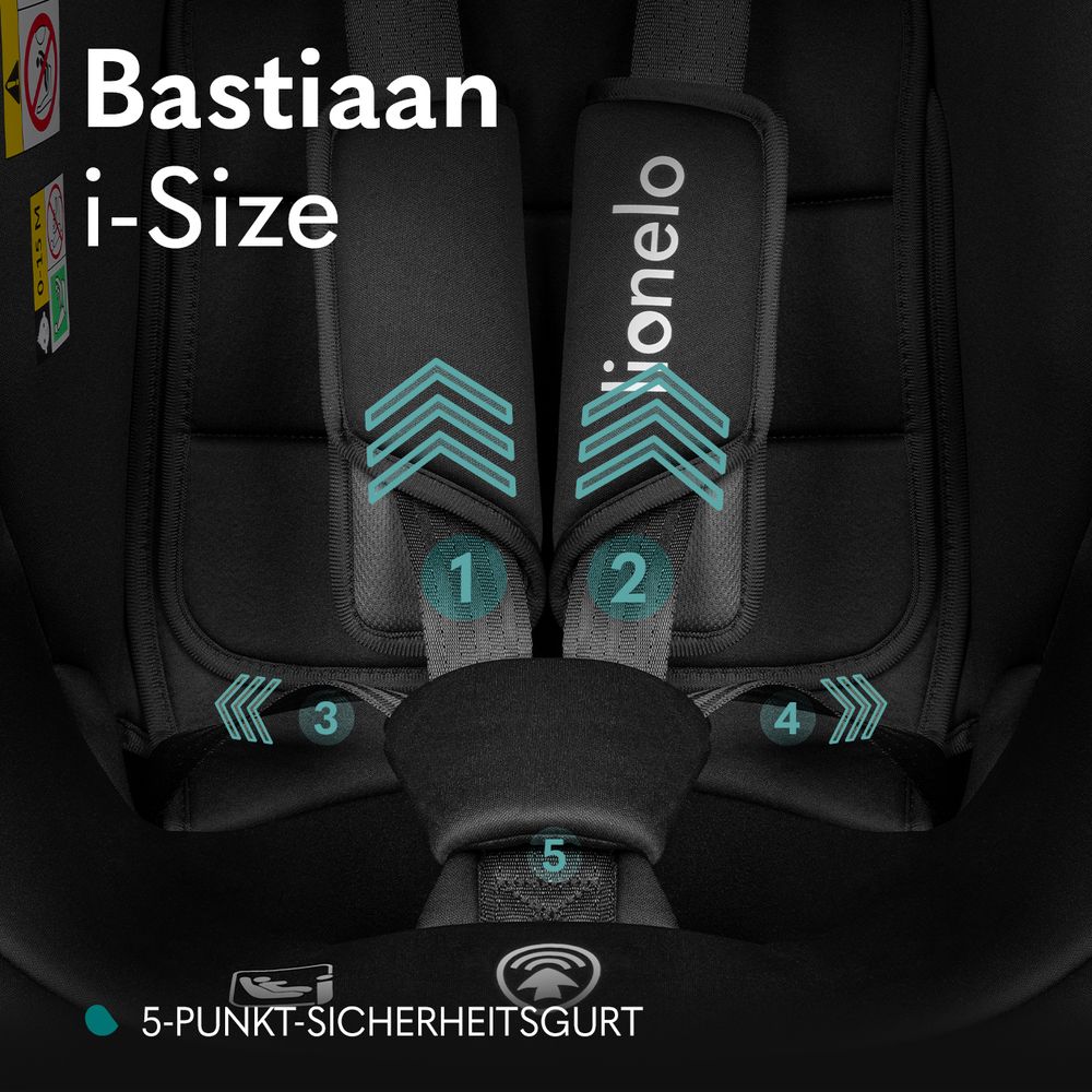 Lionelo Bastiaan i-Size Autokindersitz ab Geburt bis 12 Jahre, ab 0 kg bis 36 kg, i-Size, Isofix + Top Tether - Schwarz